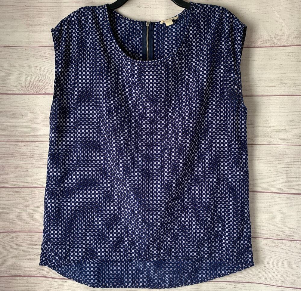 Paper Kite Navy Blue Geometric Print Sleeveless Blouse Zipper Back Size Medium